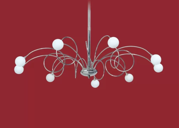 La araña Rosario es una lámpara de 9 luces disponible en color cromo. Su estilo clásico la hace de fácil adaptación a todo tipo de ambiente