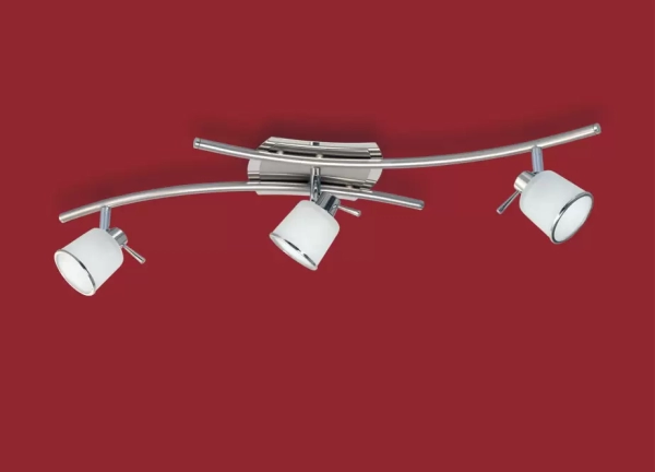 El plafón Francisco es una lámpara de dos, tres o cuatro focos apto LED, disponible en color acero con cromo.
