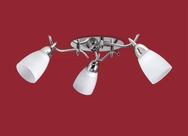 El plafón Sol es una lampara disponible en color cromo la cual viene para tres focos apto LED.