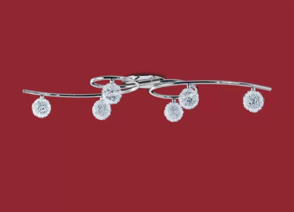 El plafón Anabela Séxtuple es una lámpara de estilo clásico de seis luces apto LED, disponible en color cromo
