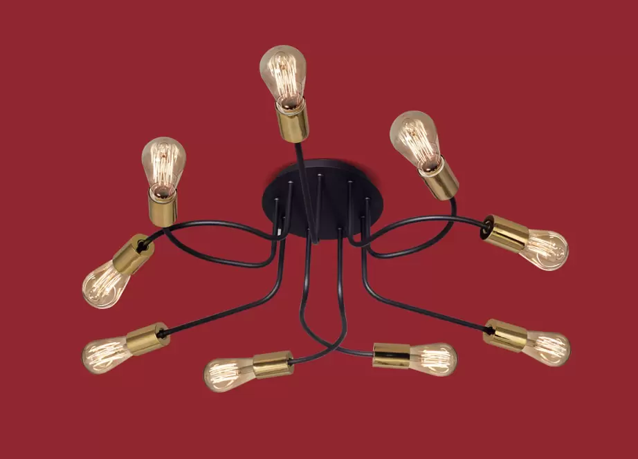 Plafón estilo vintage disponible en color negro con detalles en bronce, de fácil adaptación a cualquier tipo de espacio.