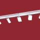 El plafón Rayo es una lámpara de cinco o seis luces apto LED, disponible en color cromo con blanco, o negro con bronce.
