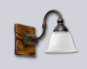El aplique Fusión es una lámpara de una, dos o tres luces, estilo rústico, disponible en color cobre patinado y madera.