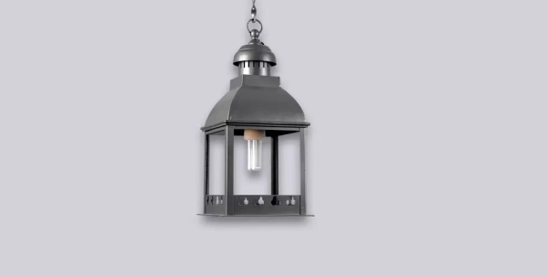 El colgante Colonial es una lámpara de una luz, estilo colonial, disponible en color gris. Apto para interior y exterior.