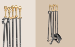 El Set para Hogares es un set de herramientas para el uso de leñeros y hogares fabricado en hierro, disponible en color bronce y dos tamaños.