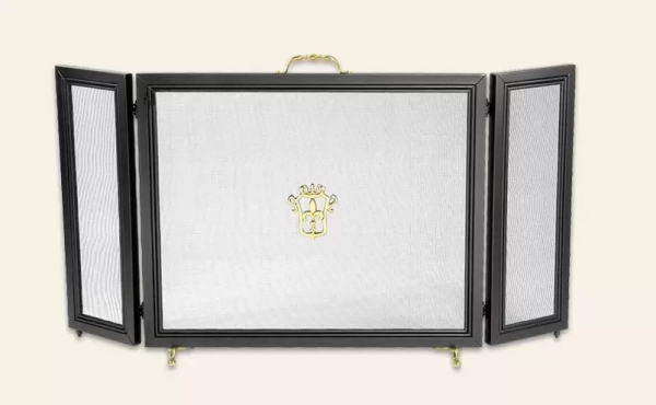 El chispero Romano es un accesorio de calefacción fabricado en hierro, de tres cuerpos, disponible en color negro con bronce.