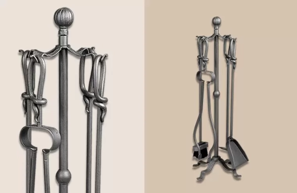 El Set para Hogares Romano es un set de herramientas para el uso de leñeros y hogares fabricado en hierro, disponible en gris y dos tamaños.