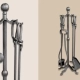El Set para Hogares Romano es un set de herramientas para el uso de leñeros y hogares fabricado en hierro, disponible en gris y dos tamaños.