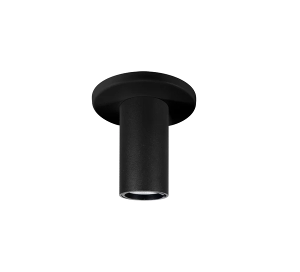 Plafón Eli con base de aluminio, con aro antideslumbrante del mismo material, disponible en blanco, negro, plátil, cobre, bronce.