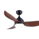 Ventilador de techo 361. Artefacto fabricado en metal y acrílico, con 3 aspas. Incluye control remoto y LED integrado. Disponible en color negro con madera.