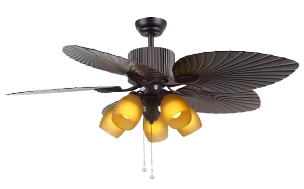 Ventilador de techo 429C. Artefacto decorativo de cinco luces, con cuatro aspas fijas y de estilo moderno. Disponible en color marrón.