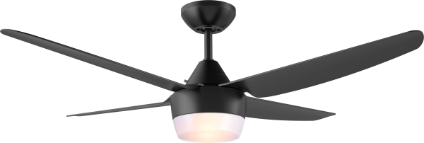 Ventilador de techo 432. Artefacto fabricado en metal y acrílico, con 4 aspas. Función invierno. Con control remoto. Disponible en color blanco o negro