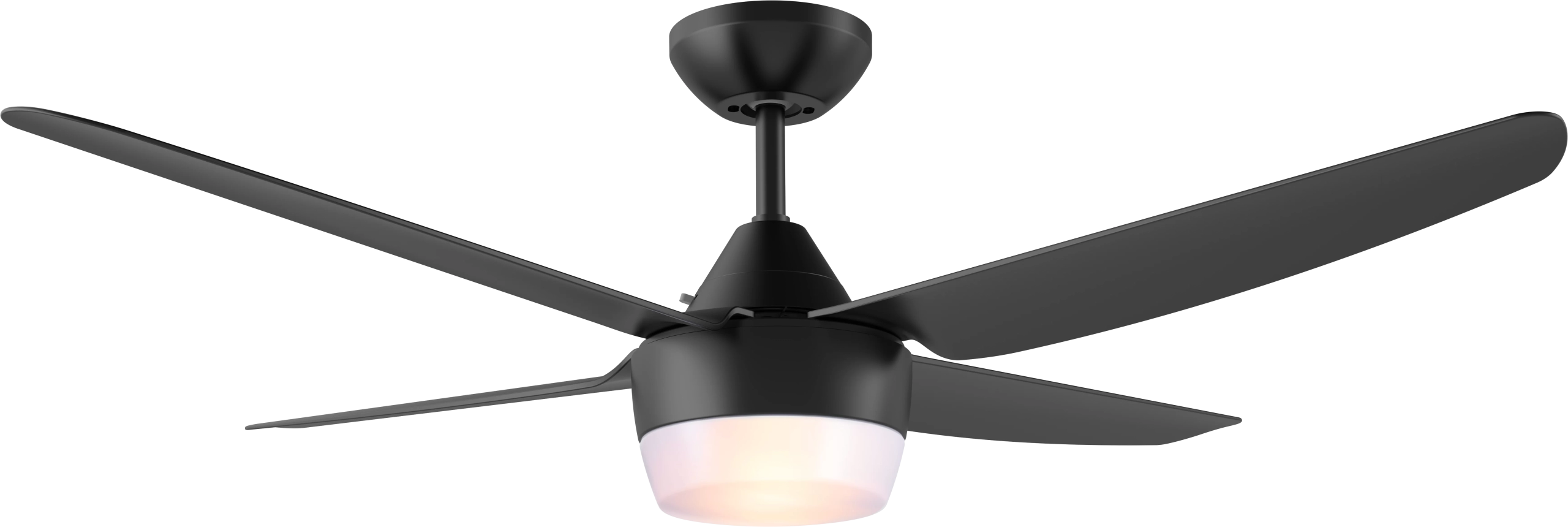 Ventilador de techo 432. Artefacto fabricado en metal y acrílico, con 4 aspas. Función invierno. Con control remoto. Disponible en color blanco o negro