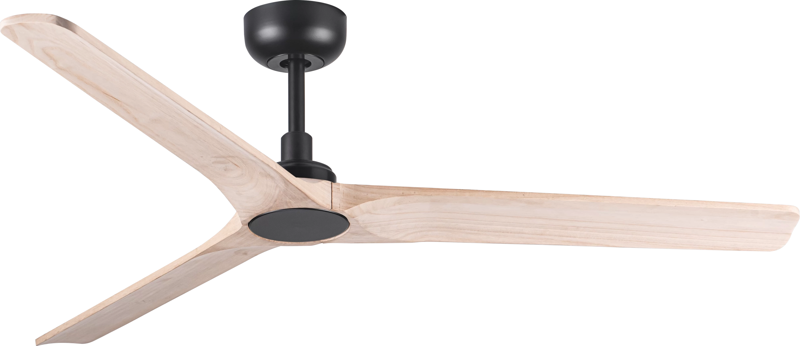 Ventilador de techo 530C. Artefacto fabricado en metal y 3 aspas de madera. Incluye función invierno y control remoto. Disponible en color negro con madera.
