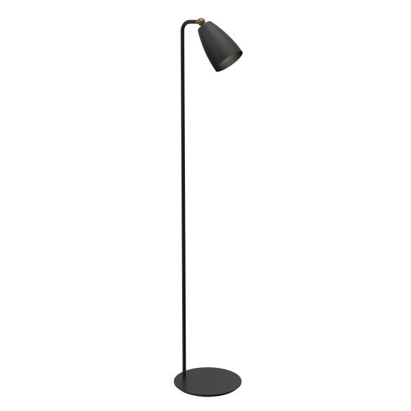 Lámpara de pie Inam. Luminaria de estilo nórdico, fabricada en acero con detalle en bronce. Disponible en color negro, blanco y bordó.
