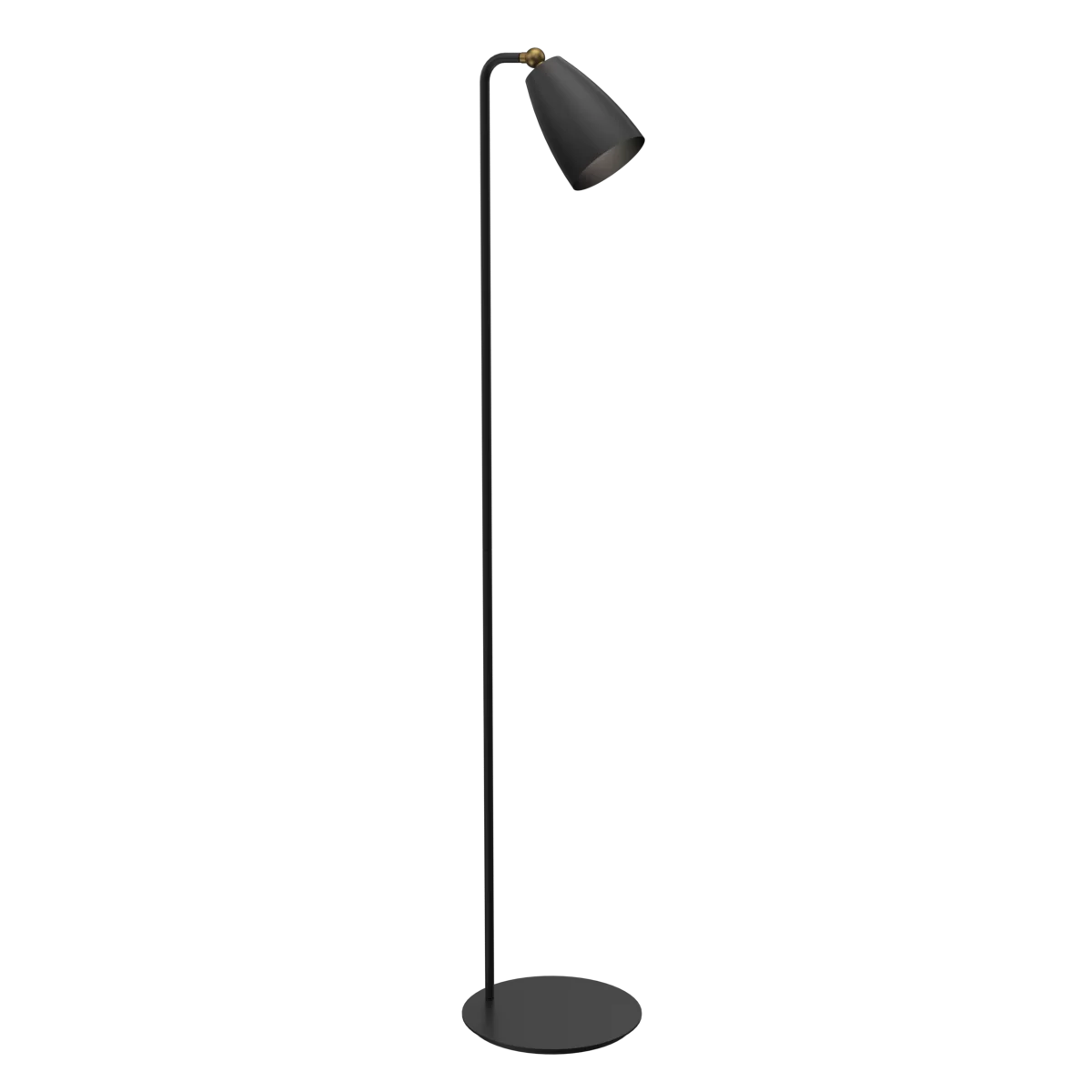 Lámpara de pie Inam. Luminaria de estilo nórdico, fabricada en acero con detalle en bronce. Disponible en color negro, blanco y bordó.