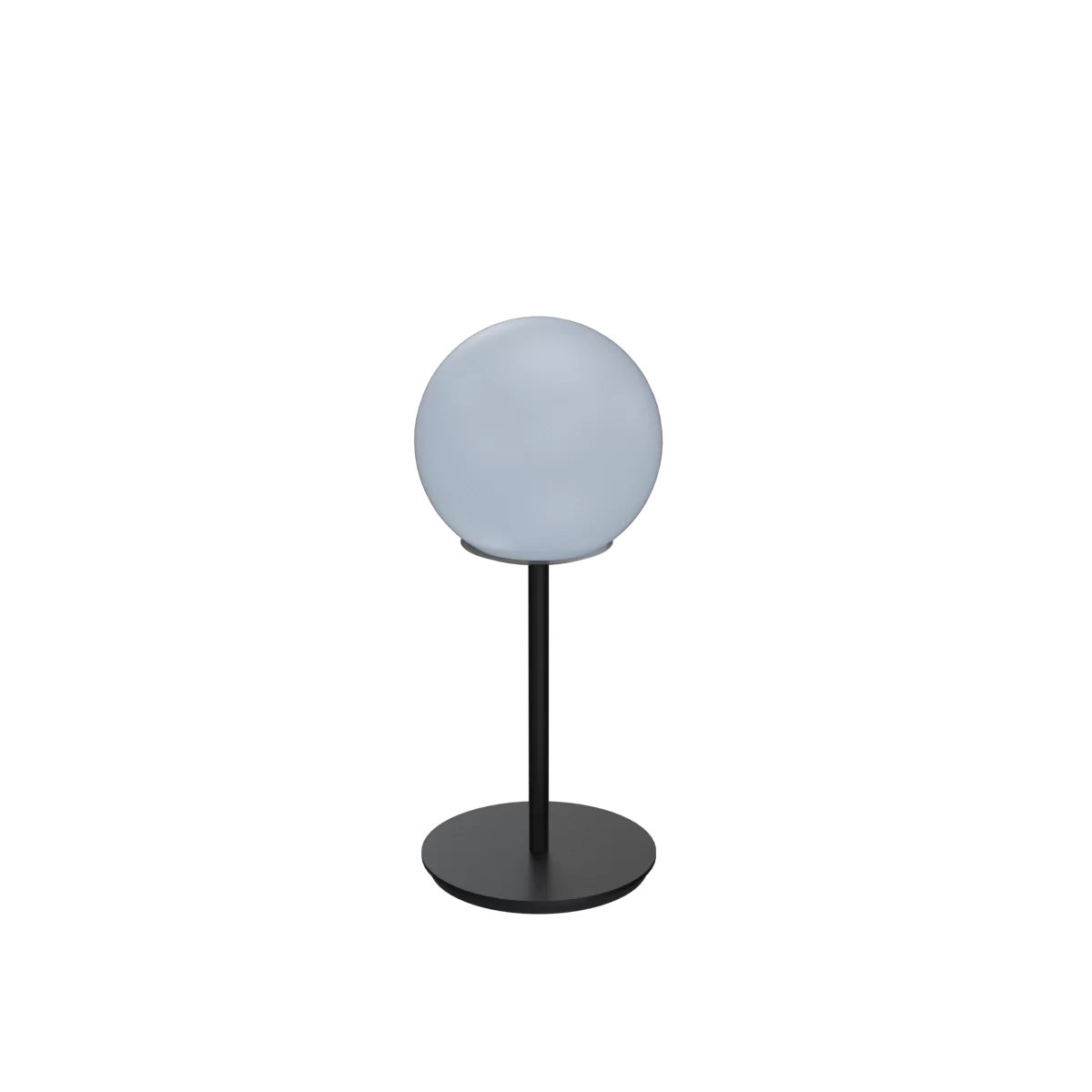Lámpara de mesa Hele. Luminaria de estilo moderno, fabricada en acero y vidrio, de arquitectura esférica. Disponible en color blanco, negro o bordó.