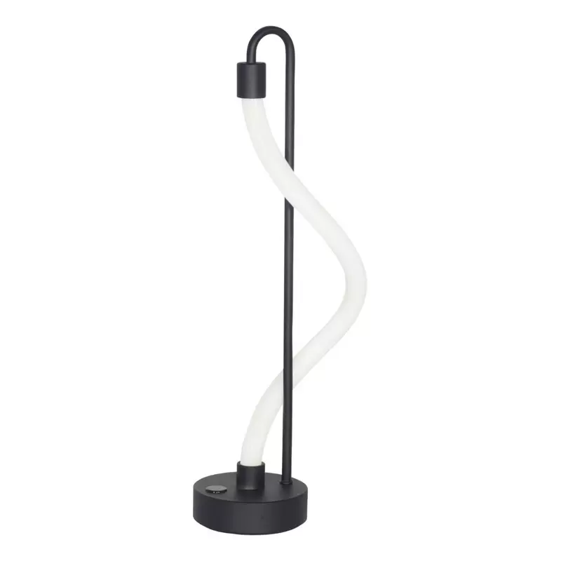 Lámpara de mesa Worm. Luminaria de estilo moderno e industrial fabricada en metal, con LED integrado dimerizable. Disponible únicamente en color negro.