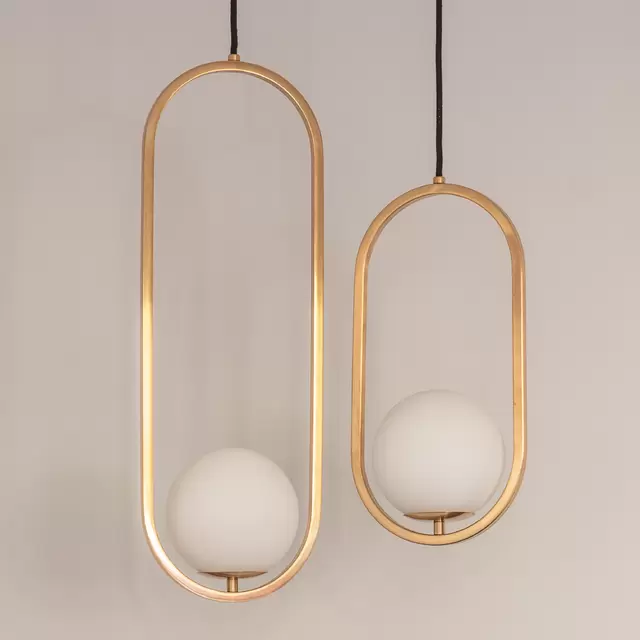 Colgante Aro. Luminaria de estructura fabricada íntegramente en metal. Disponible en 2 tamaños S y M y 5 colores: blanco, negro, cobre, bronce y plátil.