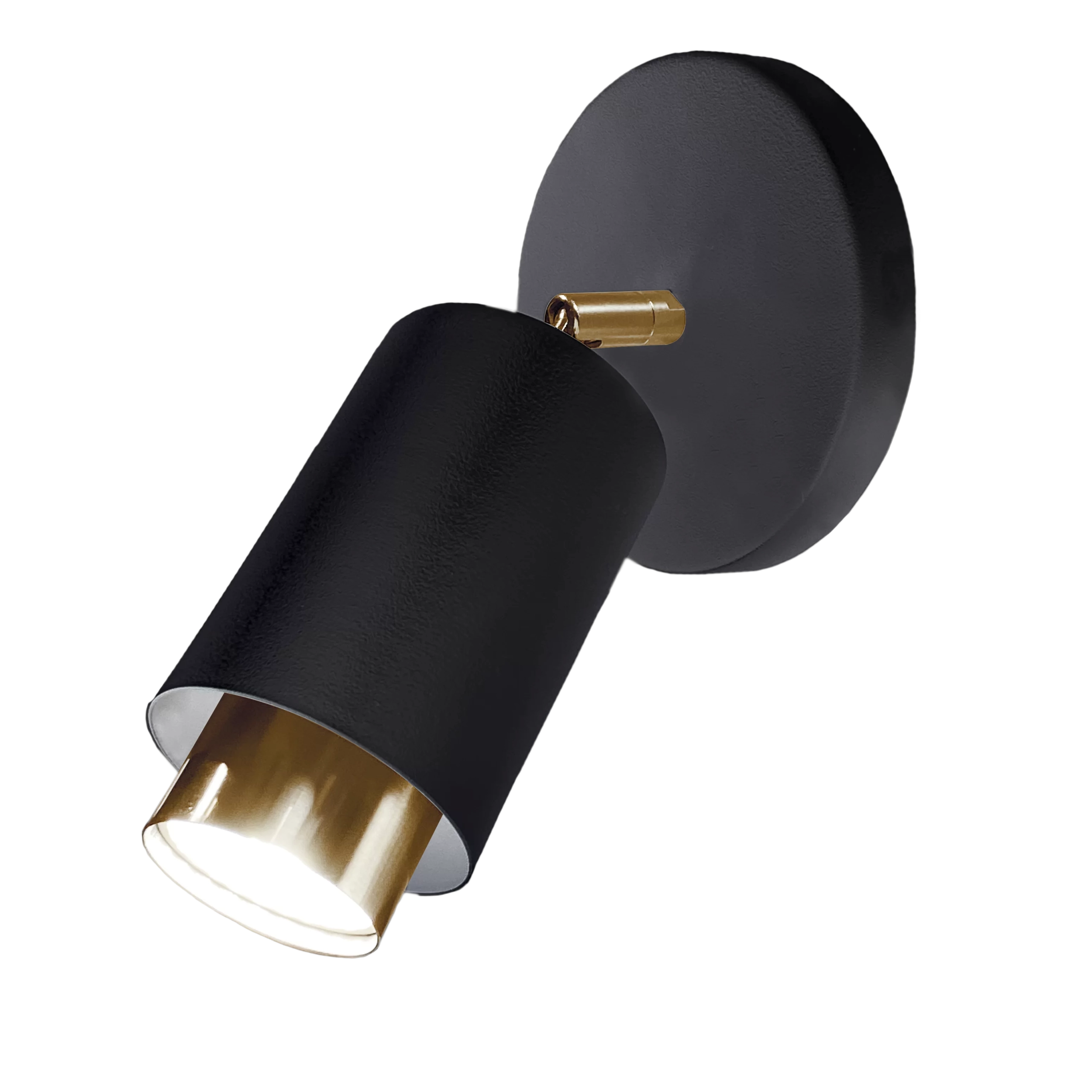 Spot Núcleo. Luminaria de estilo moderno fabricada en metal, disponible en bronce o plátil, combinable con blanco o negro. Spot de techo o aplique de pared.