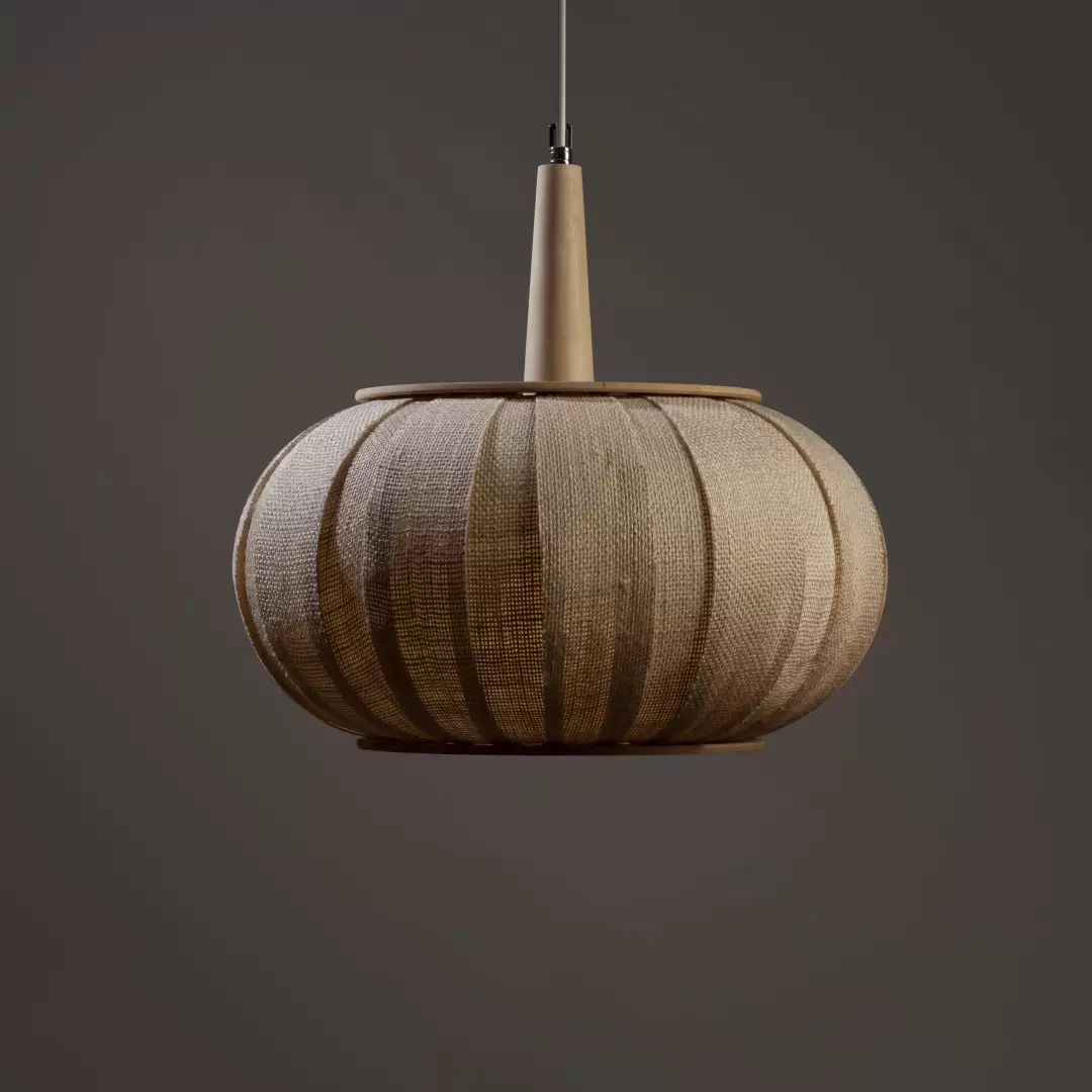 Colgante Calabán. Lámpara confeccionada artesanalmente. Estructura metálica cubierta de gajos de tela arpillera o trama. Disponible en varios colores.