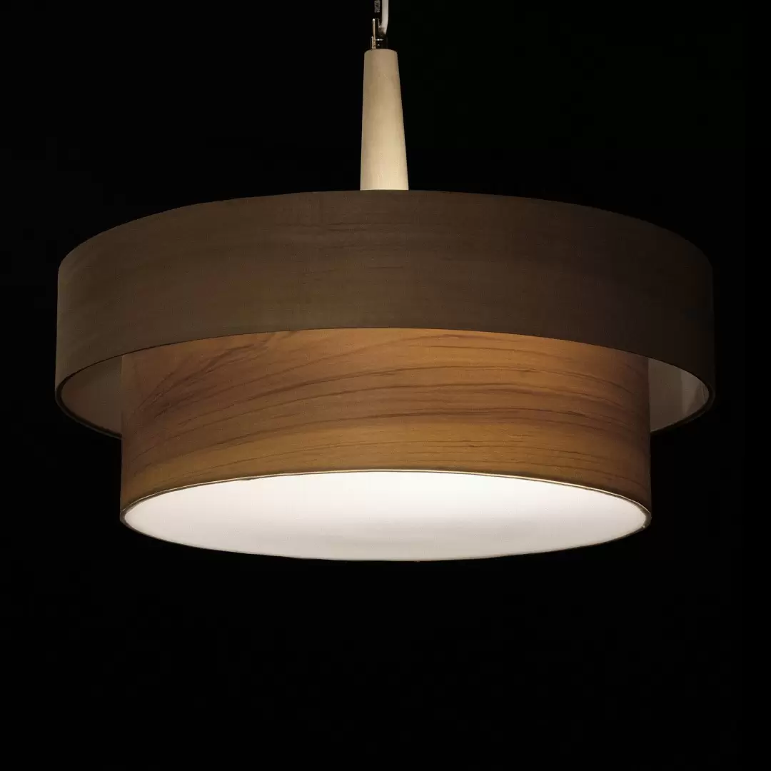Colgante Dos Aros Madera. Lámpara Colgante realizada artesanalmente. Fabricada con dos aros concéntricos de Guatambú. Disponible en dos tamaños: S y L.