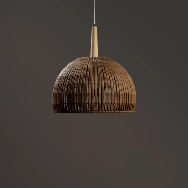 Colgante Hemisfere. Lámpara colgante confeccionada en estructura de metal tejida en yute o hilo. Disponible en color yute o negro.