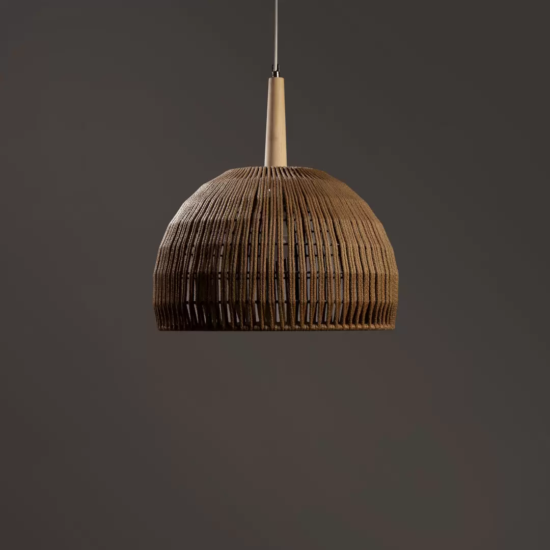 Colgante Hemisfere. Lámpara colgante confeccionada en estructura de metal tejida en yute o hilo. Disponible en color yute o negro.